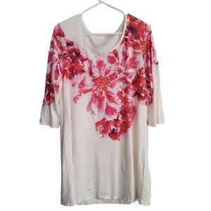 PURE JILL FLORAL TUNIC 3 QUARTER SLEEVES, SIZE LARGE